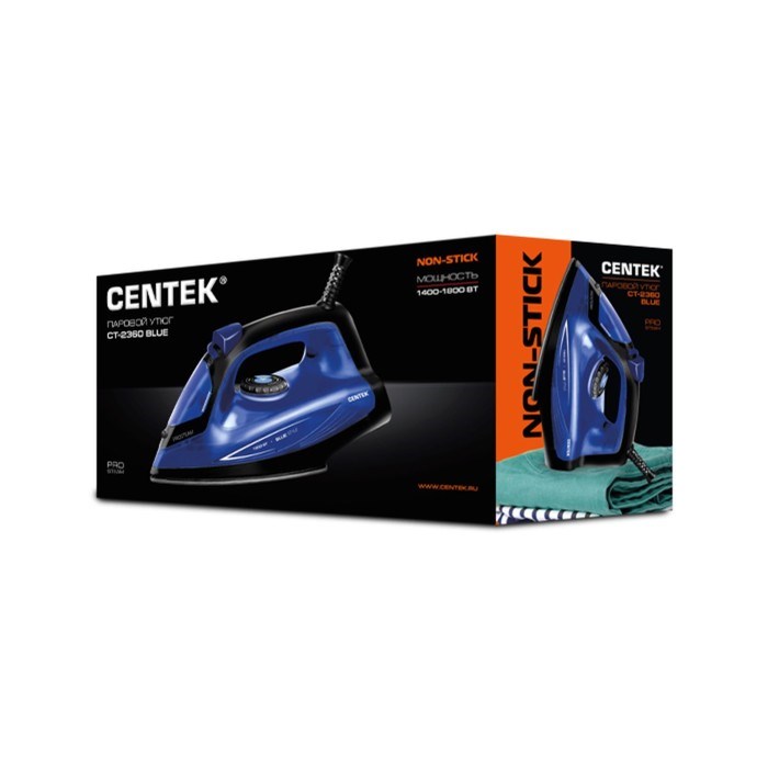Утюг Centek CT-2360, 1800 Вт, антипригарная подошва, 200 мл, чёрно-синий - фото 51389920 Утюг Centek CT-2360, 1800 Вт, антипригарная подошва, 200 мл, чёрно-синий - фото 51389920