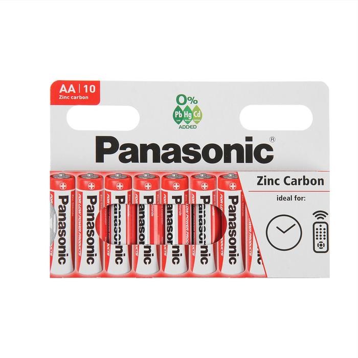Батарейка солевая Panasonic Zinc Carbon, AA, R6-10BL, 1.5В, блистер, 10 шт. - фото 51390091 Батарейка солевая Panasonic Zinc Carbon, AA, R6-10BL, 1.5В, блистер, 10 шт. - фото 51390091
