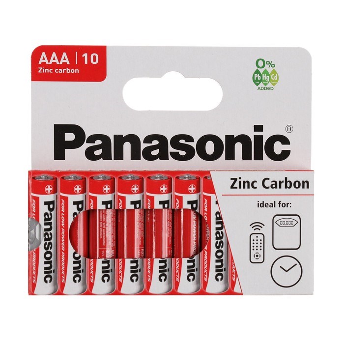 Батарейка солевая Panasonic Zinc Carbon, AAA, R03-10BL, 1.5В, блистер, 10 шт. - фото 51390095 Батарейка солевая Panasonic Zinc Carbon, AAA, R03-10BL, 1.5В, блистер, 10 шт. - фото 51390095