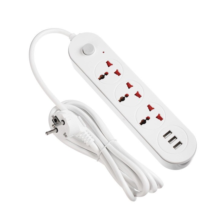 Удлинитель Luazon Lighting, 3 розетки, 3 м, 10 А, 2200 Вт, 2х0.75 мм2, 3хUSB, с выкл., Б - фото 51390210 Удлинитель Luazon Lighting, 3 розетки, 3 м, 10 А, 2200 Вт, 2х0.75 мм2, 3хUSB, с выкл., Б - фото 51390210