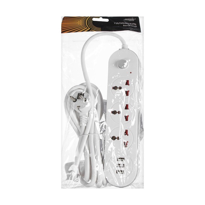 Удлинитель Luazon Lighting, 3 розетки, 3 м, 10 А, 2200 Вт, 2х0.75 мм2, 3хUSB, с выкл., Б - фото 51390212 Удлинитель Luazon Lighting, 3 розетки, 3 м, 10 А, 2200 Вт, 2х0.75 мм2, 3хUSB, с выкл., Б - фото 51390212