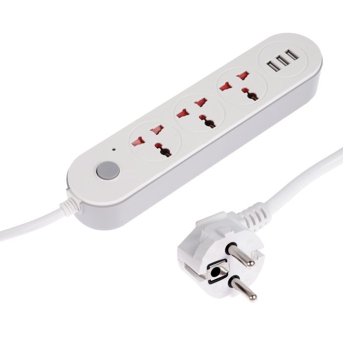 Удлинитель Luazon Lighting, 3 розетки, 3 м, 10 А, 2200 Вт, 2х0.75 мм2, 3хUSB, с выкл., Б - фото 51390213 Удлинитель Luazon Lighting, 3 розетки, 3 м, 10 А, 2200 Вт, 2х0.75 мм2, 3хUSB, с выкл., Б - фото 51390213