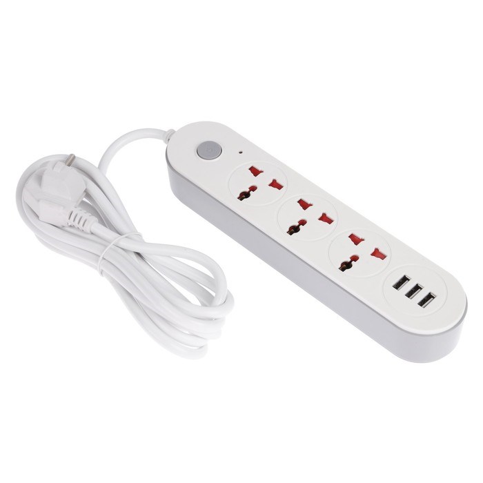 Удлинитель Luazon Lighting, 3 розетки, 3 м, 10 А, 2200 Вт, 2х0.75 мм2, 3хUSB, с выкл., Б - фото 51390214 Удлинитель Luazon Lighting, 3 розетки, 3 м, 10 А, 2200 Вт, 2х0.75 мм2, 3хUSB, с выкл., Б - фото 51390214