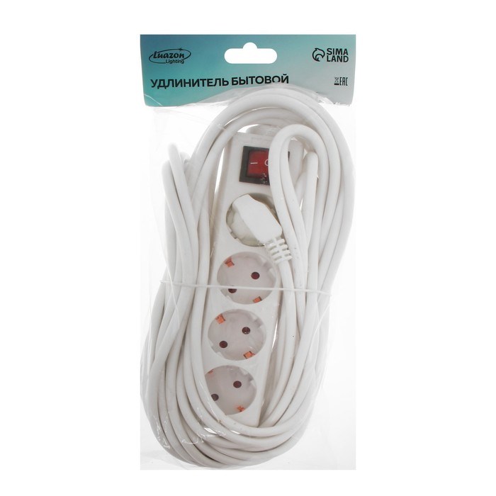Удлинитель Luazon Lighting, 4 розетки, 10 м, 10 А, 1300 Вт, 3х0.75 мм2, с з/к, с выкл., Б - фото 51390330 Удлинитель Luazon Lighting, 4 розетки, 10 м, 10 А, 1300 Вт, 3х0.75 мм2, с з/к, с выкл., Б - фото 51390330