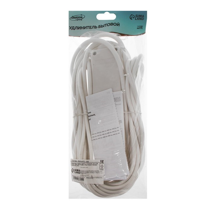 Удлинитель Luazon Lighting, 4 розетки, 10 м, 10 А, 1300 Вт, 3х0.75 мм2, с з/к, с выкл., Б - фото 51390331 Удлинитель Luazon Lighting, 4 розетки, 10 м, 10 А, 1300 Вт, 3х0.75 мм2, с з/к, с выкл., Б - фото 51390331