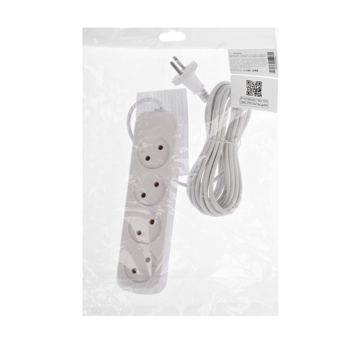 Удлинитель Luazon Lighting ECO, 4 розетки, 5 м, 10 А, 2200 Вт, ПВС 2х0.75 мм2, без з/к,белый - фото 51390532 Удлинитель Luazon Lighting ECO, 4 розетки, 5 м, 10 А, 2200 Вт, ПВС 2х0.75 мм2, без з/к,белый - фото 51390532