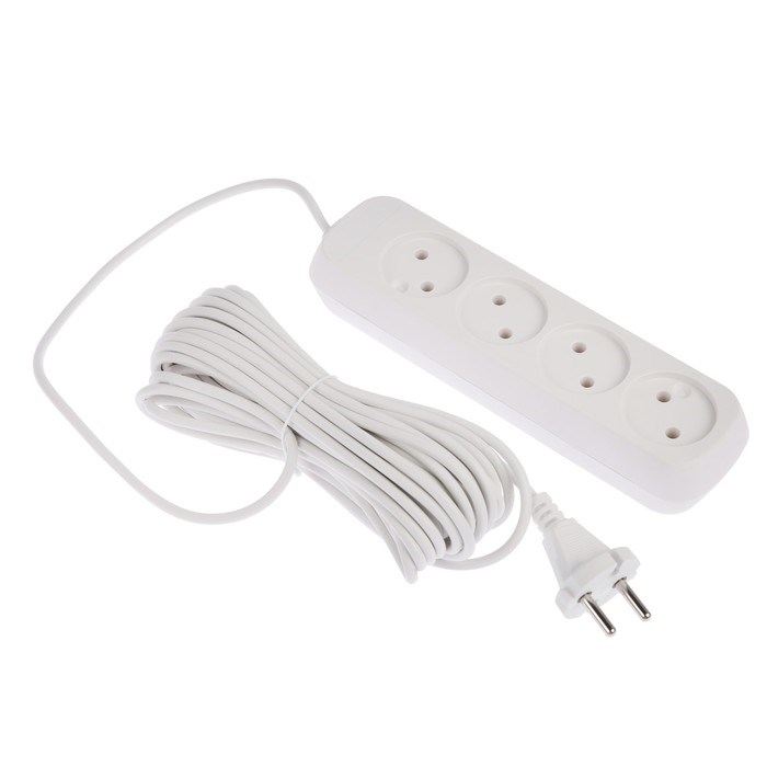 Удлинитель Luazon Lighting ECO, 4 розетки, 10 м, 10 А, 2200 Вт, ПВС 2х0.75 мм2,без з/к,белый - фото 51390534 Удлинитель Luazon Lighting ECO, 4 розетки, 10 м, 10 А, 2200 Вт, ПВС 2х0.75 мм2,без з/к,белый - фото 51390534