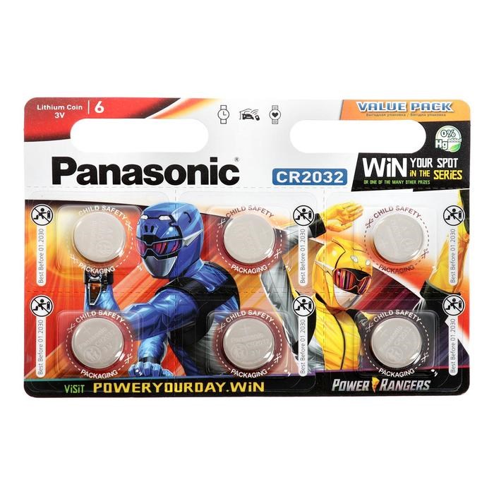Батарейка литиевая Panasonic Lithium POWER RANGERS, CR2032-6BL, 3В, блистер, 6 шт. - фото 51390553 Батарейка литиевая Panasonic Lithium POWER RANGERS, CR2032-6BL, 3В, блистер, 6 шт. - фото 51390553