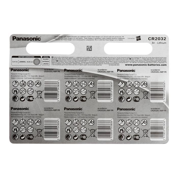 Батарейка литиевая Panasonic Lithium POWER RANGERS, CR2032-6BL, 3В, блистер, 6 шт. - фото 51390554 Батарейка литиевая Panasonic Lithium POWER RANGERS, CR2032-6BL, 3В, блистер, 6 шт. - фото 51390554
