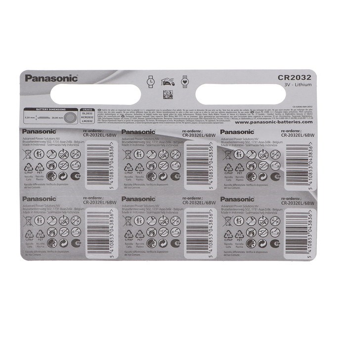 Батарейка литиевая Panasonic Lithium POWER RANGERS, CR2032-6BL, 3В, блистер, 6 шт. - фото 51390556 Батарейка литиевая Panasonic Lithium POWER RANGERS, CR2032-6BL, 3В, блистер, 6 шт. - фото 51390556