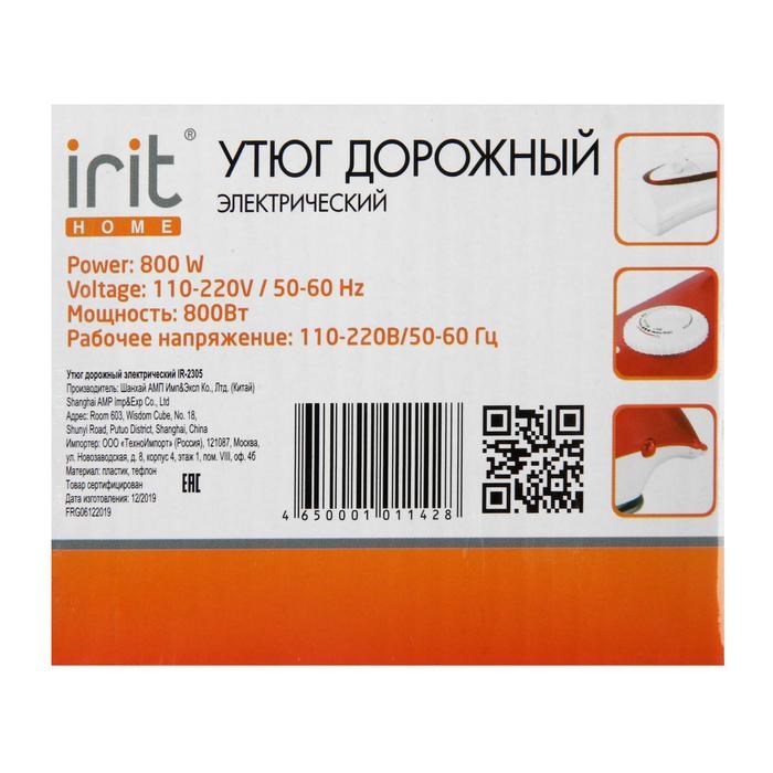 Утюг Irit IR-2305, 800 Вт, тефлоновая подошва, 200 мл, дорожный, бело-красный - фото 51390679 Утюг Irit IR-2305, 800 Вт, тефлоновая подошва, 200 мл, дорожный, бело-красный - фото 51390679