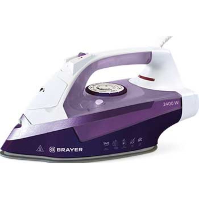 Утюг BRAYER BR4004, 2400 Вт, керамическая подошва, 25 г/мин, 280 мл, фиолетовый - фото 51391210 Утюг BRAYER BR4004, 2400 Вт, керамическая подошва, 25 г/мин, 280 мл, фиолетовый - фото 51391210