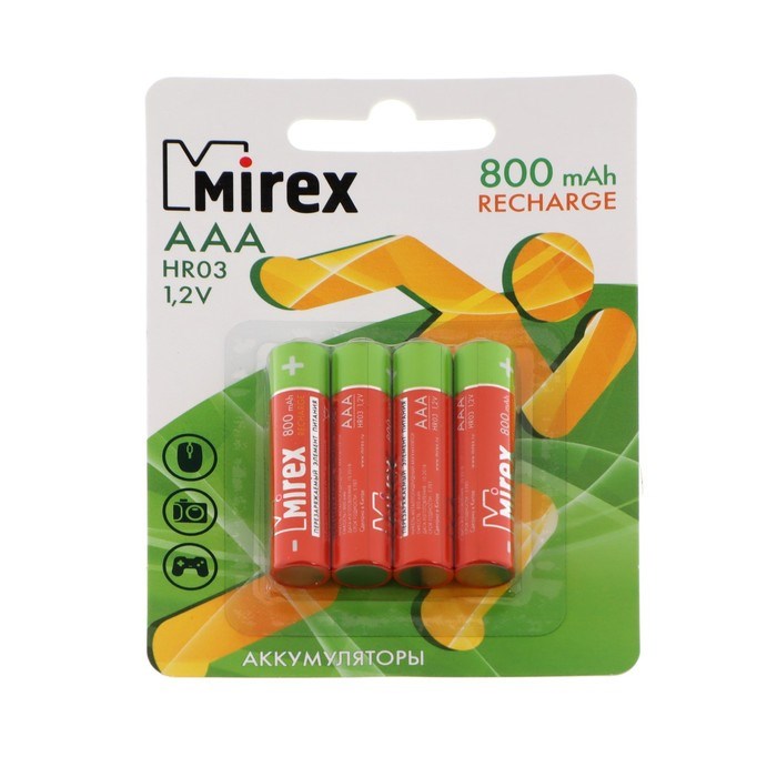 Аккумулятор Mirex, Ni-Mh, AAA, HR03-4BL, 1.2В, 800 мАч, блистер, 4 шт. - фото 51391293 Аккумулятор Mirex, Ni-Mh, AAA, HR03-4BL, 1.2В, 800 мАч, блистер, 4 шт. - фото 51391293