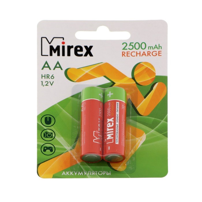 Аккумулятор Mirex, Ni-Mh, AA, HR6-2BL, 1.2В, 2500 мАч, блистер, 2 шт. - фото 51391303 Аккумулятор Mirex, Ni-Mh, AA, HR6-2BL, 1.2В, 2500 мАч, блистер, 2 шт. - фото 51391303