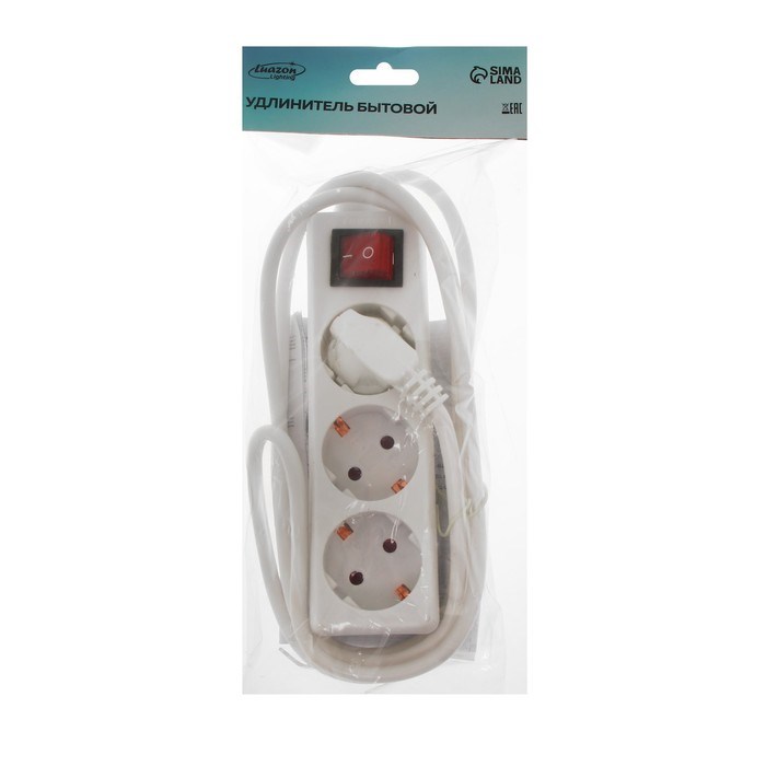 Удлинитель Luazon Lighting, 3 розетки, 1,8 м, 10 А, 1300 Вт, 3х0.75 мм2, с з/к, с выкл., Б - фото 51391310 Удлинитель Luazon Lighting, 3 розетки, 1,8 м, 10 А, 1300 Вт, 3х0.75 мм2, с з/к, с выкл., Б - фото 51391310