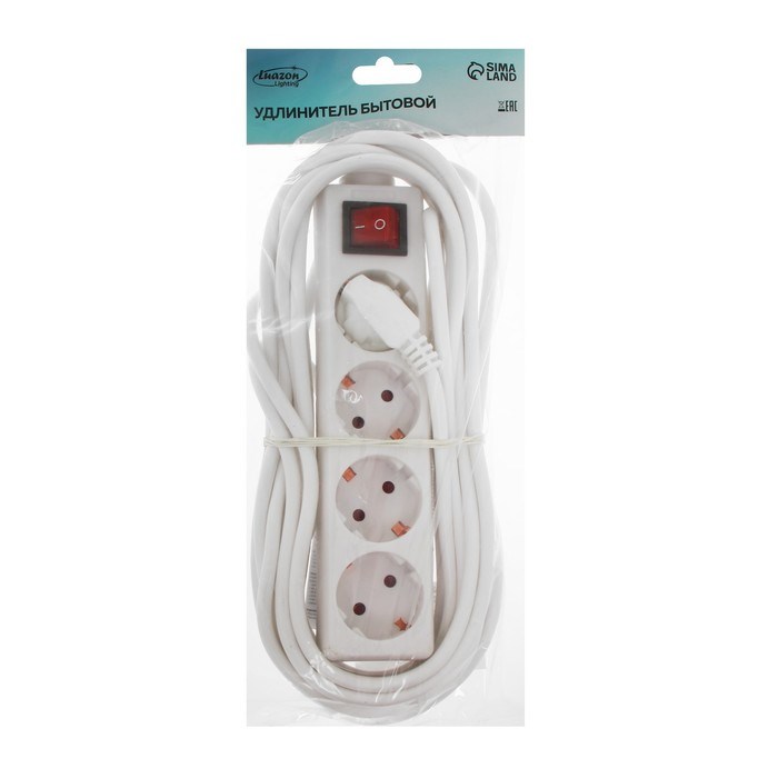 Удлинитель Luazon Lighting, 4 розетки, 7 м, 10 А, 1300 Вт, 3х0.75 мм2, с з/к, с выкл., Б - фото 51391320 Удлинитель Luazon Lighting, 4 розетки, 7 м, 10 А, 1300 Вт, 3х0.75 мм2, с з/к, с выкл., Б - фото 51391320