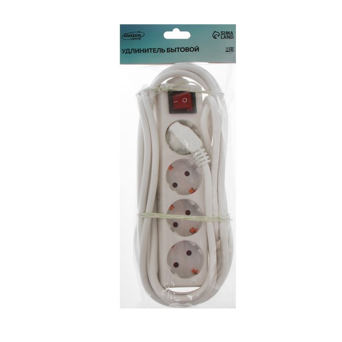 Удлинитель Luazon Lighting, 4 розетки, 5 м, 16 А, 2200 Вт, 3х1.5 мм2, с з/к, с выкл., - фото 51391330 Удлинитель Luazon Lighting, 4 розетки, 5 м, 16 А, 2200 Вт, 3х1.5 мм2, с з/к, с выкл., - фото 51391330