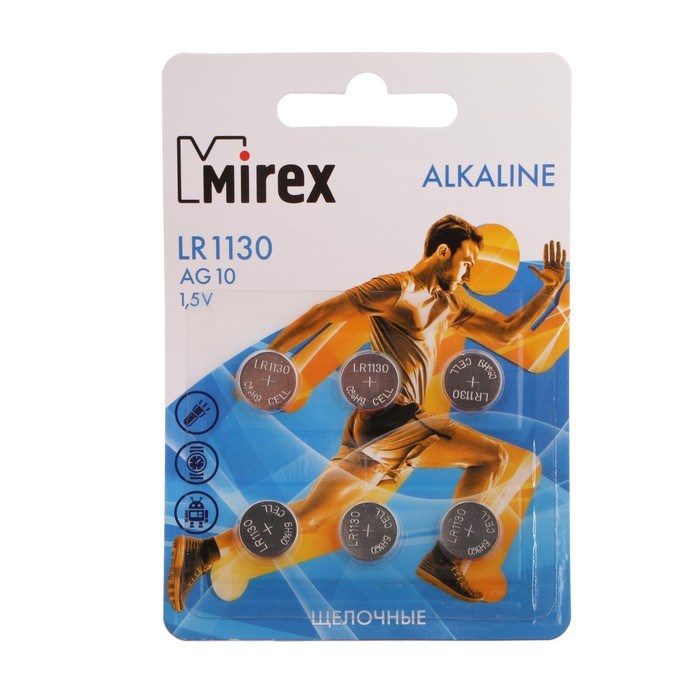 Батарейка алкалиновая Mirex, LR1130, AG10, 1.5В, блистер, 6 шт - фото 51391724 Батарейка алкалиновая Mirex, LR1130, AG10, 1.5В, блистер, 6 шт - фото 51391724