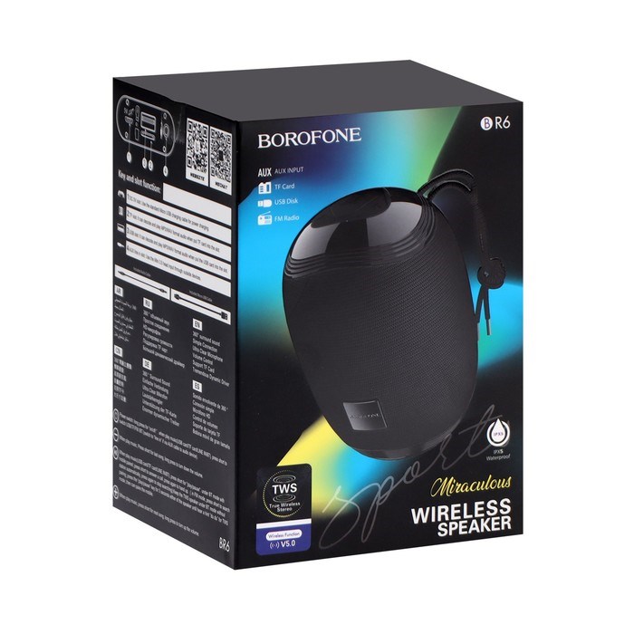 Портативная колонка Borofone R6, 10 Вт, BT5.0, AUX, FM, microSD, USB, 1200 мАч, чёрная - фото 51392693 Портативная колонка Borofone R6, 10 Вт, BT5.0, AUX, FM, microSD, USB, 1200 мАч, чёрная - фото 51392693