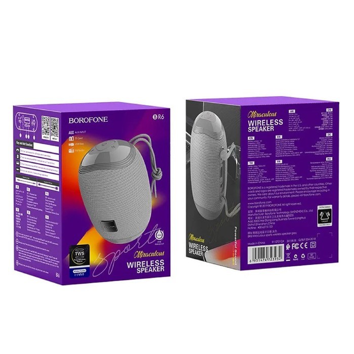Портативная колонка Borofone R6, 10 Вт, BT5.0, AUX, FM, microSD, USB, 1200 мАч, серая - фото 51392722 Портативная колонка Borofone R6, 10 Вт, BT5.0, AUX, FM, microSD, USB, 1200 мАч, серая - фото 51392722
