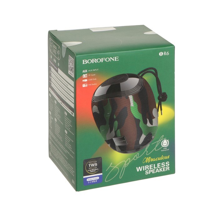 Портативная колонка Borofone R6, 10 Вт, BT5.0, AUX, FM, microSD, USB, 1200 мАч, цвет хаки - фото 51392726 Портативная колонка Borofone R6, 10 Вт, BT5.0, AUX, FM, microSD, USB, 1200 мАч, цвет хаки - фото 51392726