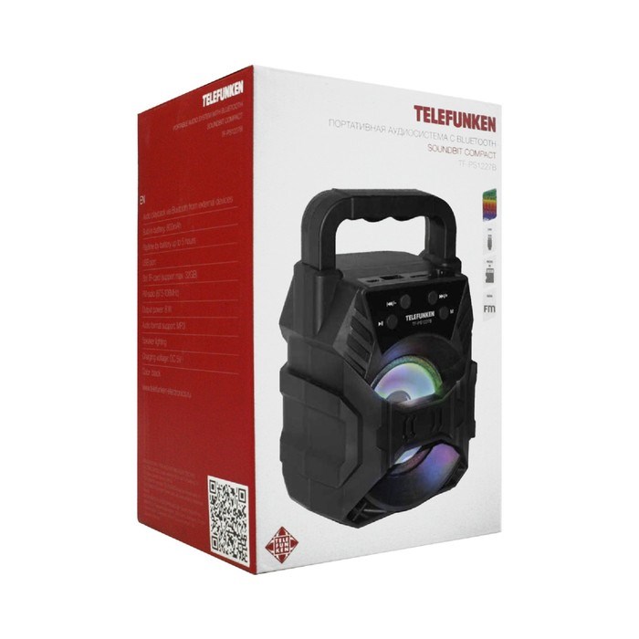 Портативная колонка Telefunken TF-PS1227B, 8Вт, 800мАч, FM, BT 5.0, microSD, USB, подсветка - фото 51392799 Портативная колонка Telefunken TF-PS1227B, 8Вт, 800мАч, FM, BT 5.0, microSD, USB, подсветка - фото 51392799