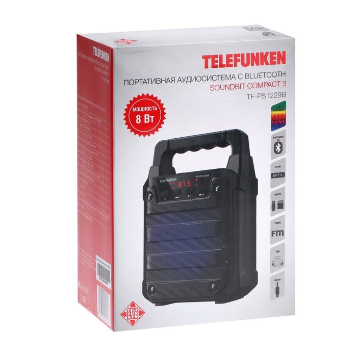 Портативная колонка Telefunken TF-PS1229B, 8Вт, 1200мАч, FM, BT 5.0, microSD, USB, подсветка - фото 51392805 Портативная колонка Telefunken TF-PS1229B, 8Вт, 1200мАч, FM, BT 5.0, microSD, USB, подсветка - фото 51392805
