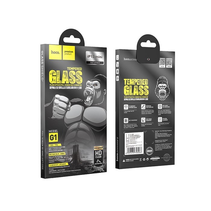 Защитное стекло Hoco G1, для iPhone 13 mini, ПЭТ слой, анти отпечатки, черная рамка - фото 51393080 Защитное стекло Hoco G1, для iPhone 13 mini, ПЭТ слой, анти отпечатки, черная рамка - фото 51393080