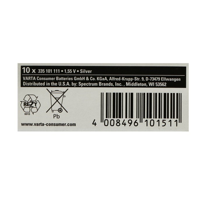 Батарейка Varta Silver Oxide, 335 (SR512SW) - 1BL, 1.55 В, блистер, 1 шт. - фото 51393110 Батарейка Varta Silver Oxide, 335 (SR512SW) - 1BL, 1.55 В, блистер, 1 шт. - фото 51393110