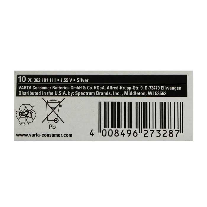 Батарейка Varta Silver Oxide, 362 (SR721SW) - 1BL, 1.55 В, блистер, 1 шт. - фото 51393114 Батарейка Varta Silver Oxide, 362 (SR721SW) - 1BL, 1.55 В, блистер, 1 шт. - фото 51393114