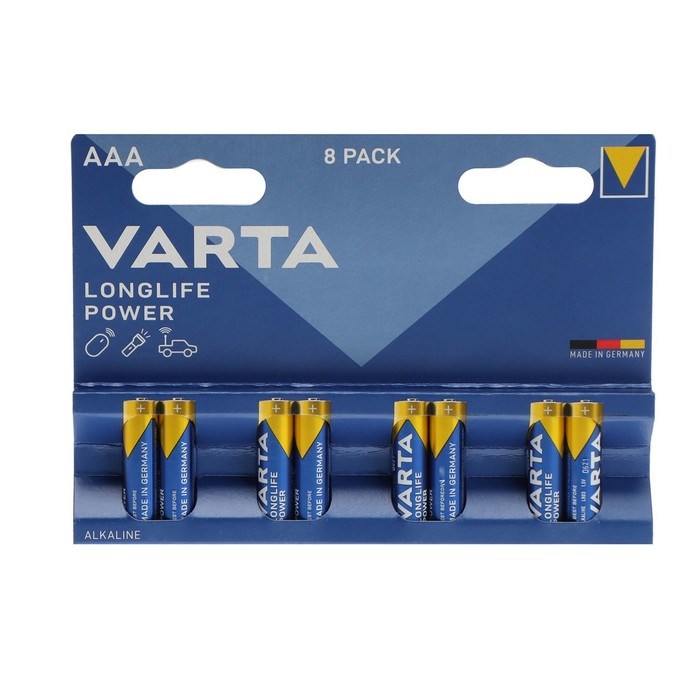 Батарейка алкалиновая Varta LongLife Power, AAA, LR03-8BL, 1.5В, блистер, 8 шт. - фото 51393309 Батарейка алкалиновая Varta LongLife Power, AAA, LR03-8BL, 1.5В, блистер, 8 шт. - фото 51393309