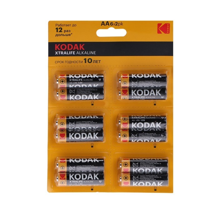 Батарейка алкалиновая Kodak Xtralife, AA, LR6-12BL, 1.5В, блистер, 12 шт. - фото 51393718 Батарейка алкалиновая Kodak Xtralife, AA, LR6-12BL, 1.5В, блистер, 12 шт. - фото 51393718