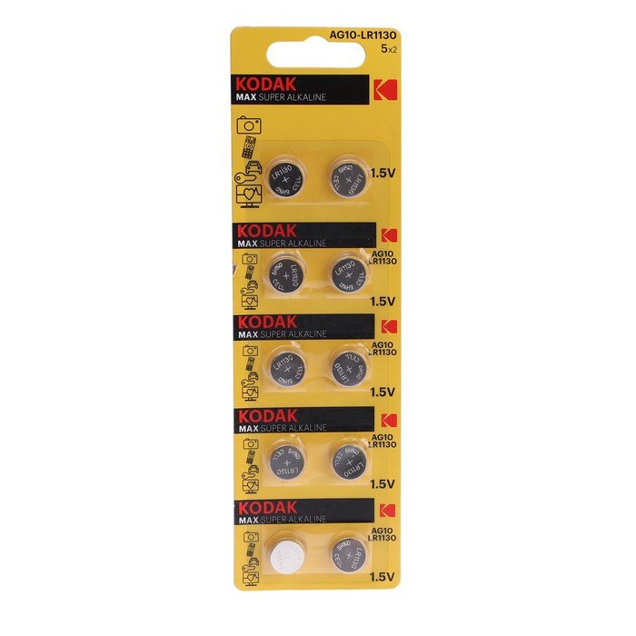 Батарейка алкалиновая Kodak, AG10 (G10, 389, LR1130, LR54)-10BL, 1.5В, блистер, 10 шт. - фото 51393724 Батарейка алкалиновая Kodak, AG10 (G10, 389, LR1130, LR54)-10BL, 1.5В, блистер, 10 шт. - фото 51393724