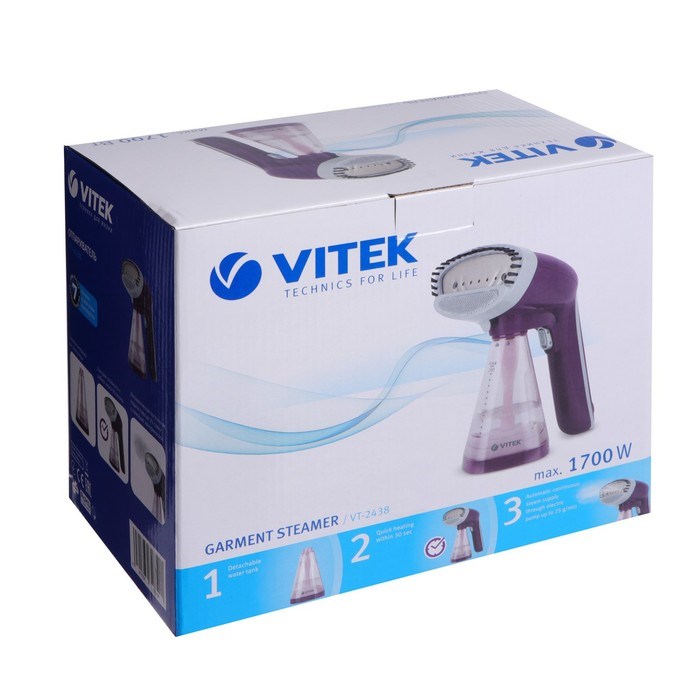 Отпариватель Vitek VT-2438, ручной, 1700 Вт, 280 мл, до 25 г/мин, 1 насадка - фото 51393744 Отпариватель Vitek VT-2438, ручной, 1700 Вт, 280 мл, до 25 г/мин, 1 насадка - фото 51393744