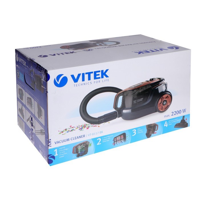Пылесос Vitek VT-8117, контейнерный, 2200/450 Вт, 2.5 л, шнур 5 м - фото 51393756 Пылесос Vitek VT-8117, контейнерный, 2200/450 Вт, 2.5 л, шнур 5 м - фото 51393756