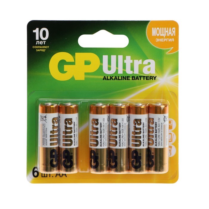 Батарейка алкалиновая GP Ultra, AA, LR6-6BL, 1.5В, блистер, 6 шт. - фото 51393999 Батарейка алкалиновая GP Ultra, AA, LR6-6BL, 1.5В, блистер, 6 шт. - фото 51393999