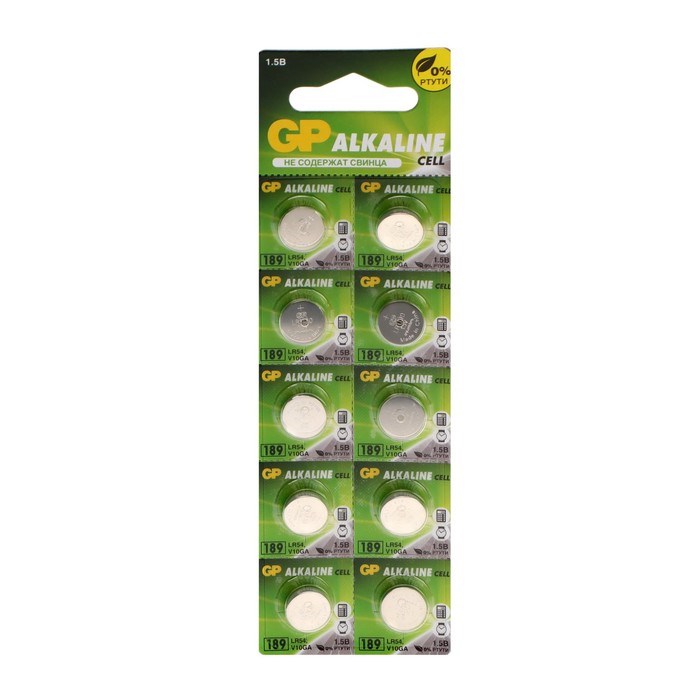 Батарейка алкалиновая GP, LR54 (G10, V10GA, LR1130, 189)-10BL, 1.5В, блистер, 10 шт. - фото 51394019 Батарейка алкалиновая GP, LR54 (G10, V10GA, LR1130, 189)-10BL, 1.5В, блистер, 10 шт. - фото 51394019