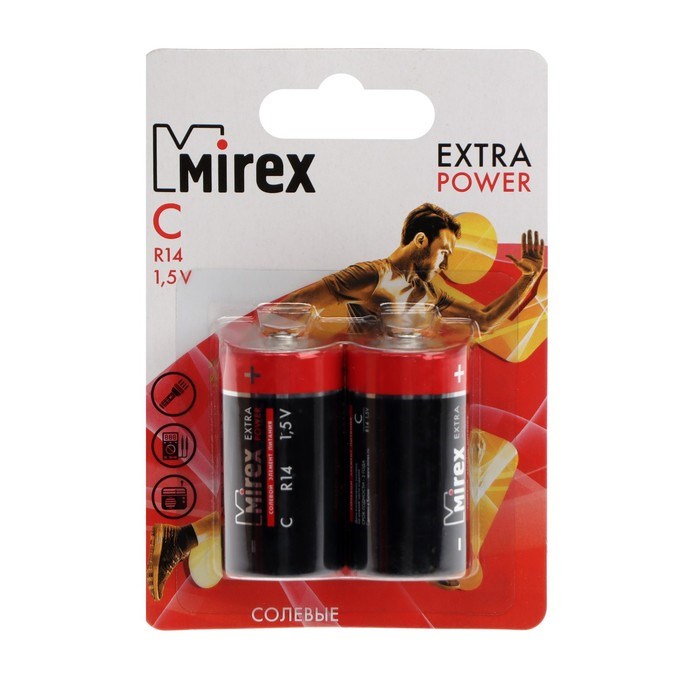 Батарейка солевая Mirex, C, R14-2BL, 1.5В, блистер, 2 шт. - фото 51394069 Батарейка солевая Mirex, C, R14-2BL, 1.5В, блистер, 2 шт. - фото 51394069