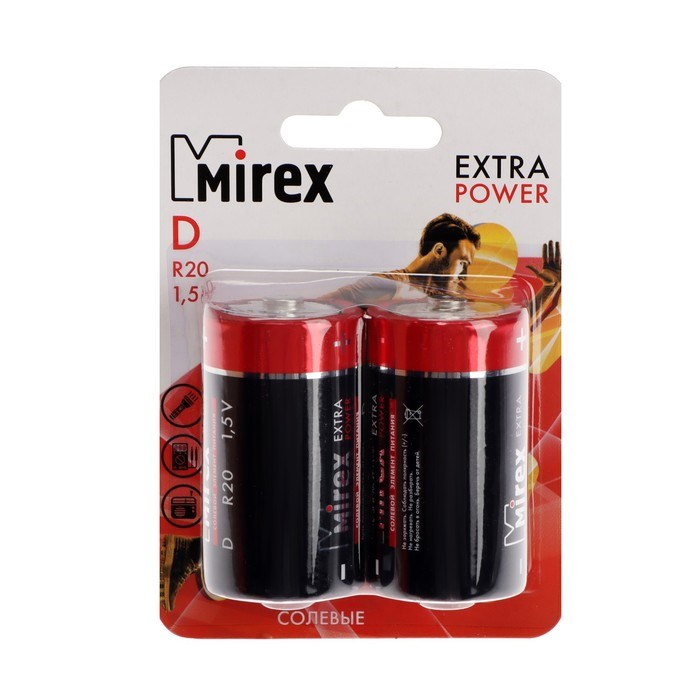 Батарейка солевая Mirex, D, R20-2BL, 1.5В, блистер, 2 шт. - фото 51394073 Батарейка солевая Mirex, D, R20-2BL, 1.5В, блистер, 2 шт. - фото 51394073