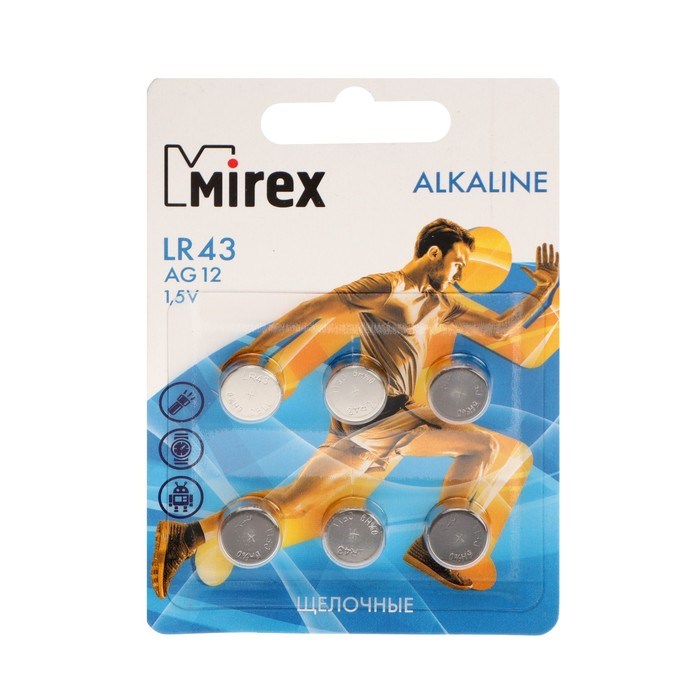 Батарейка алкалиновая Mirex, LR43, AG12, 1.5В, блистер, 6 шт - фото 51394082 Батарейка алкалиновая Mirex, LR43, AG12, 1.5В, блистер, 6 шт - фото 51394082