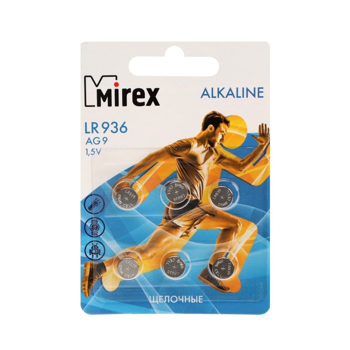 Батарейка алкалиновая Mirex, LR936, AG9, 1.5В, блистер, 6 шт - фото 51394094 Батарейка алкалиновая Mirex, LR936, AG9, 1.5В, блистер, 6 шт - фото 51394094