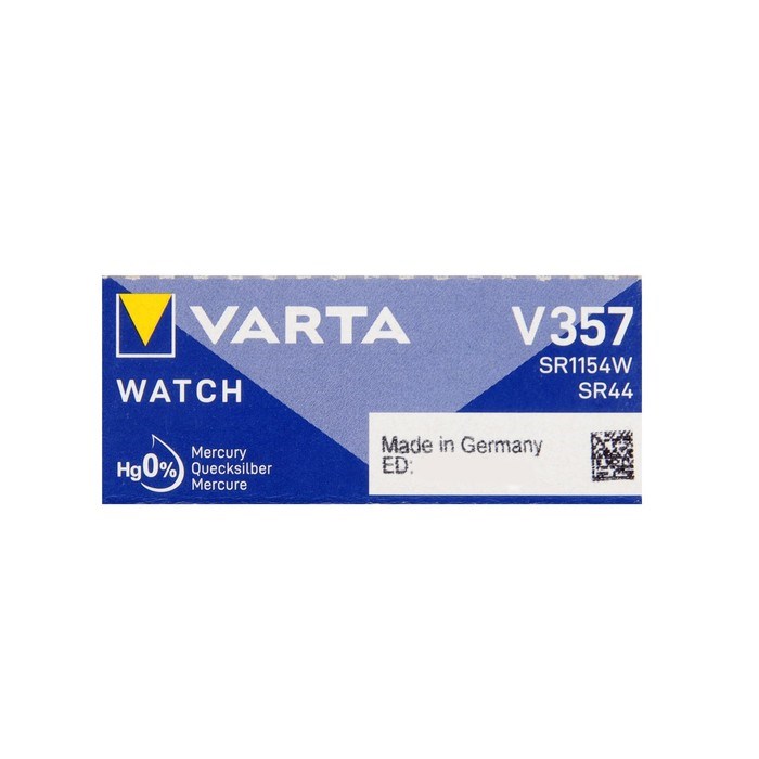 Батарейка Varta Silver Oxide, 357 (SR44W) - 1BL, 1.55 В, блистер, 1 шт. - фото 51394574 Батарейка Varta Silver Oxide, 357 (SR44W) - 1BL, 1.55 В, блистер, 1 шт. - фото 51394574