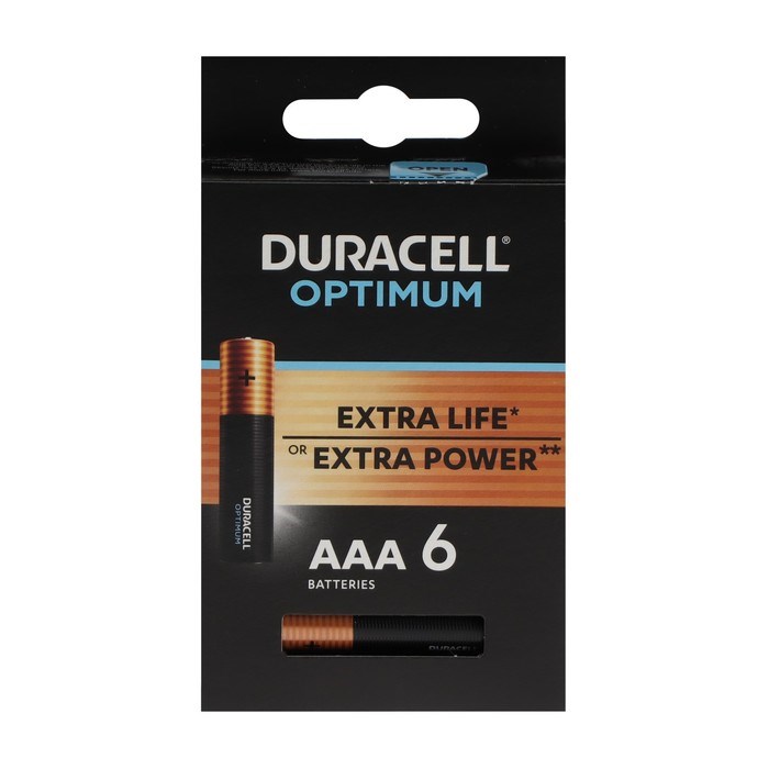 Батарейка алкалиновая Duracell OPTIMUM, AAA, LR03-6BL, 1.5В, блистер, 6 шт. - фото 51394691 Батарейка алкалиновая Duracell OPTIMUM, AAA, LR03-6BL, 1.5В, блистер, 6 шт. - фото 51394691