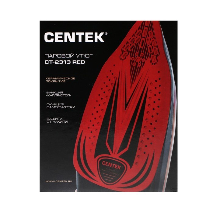 Утюг Centek CT-2313, 2600 Вт, 350 мл, керамика, капля-стоп, пар. удар, самоочистка, красный - фото 51394719 Утюг Centek CT-2313, 2600 Вт, 350 мл, керамика, капля-стоп, пар. удар, самоочистка, красный - фото 51394719