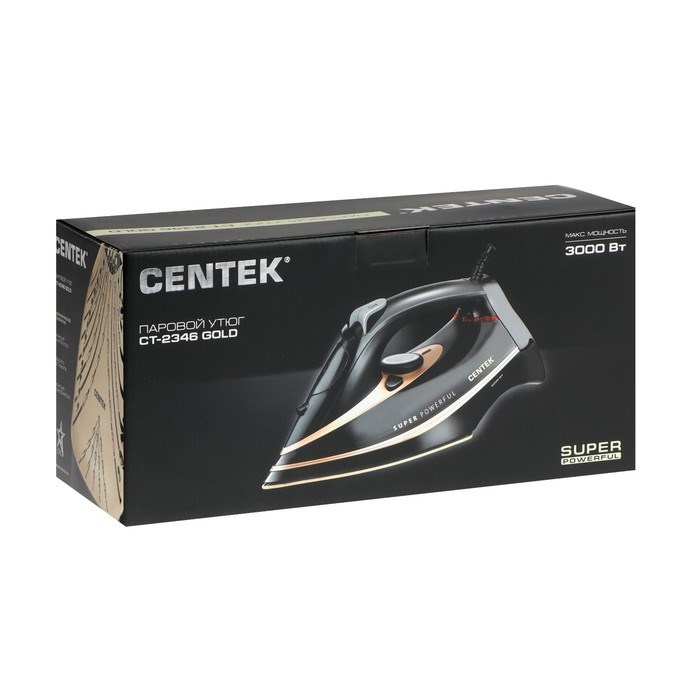 Утюг Centek CT-2346, 3200 Вт, керамика, 380 мл, капля-стоп, пар. удар, черно-золотистый - фото 51394729 Утюг Centek CT-2346, 3200 Вт, керамика, 380 мл, капля-стоп, пар. удар, черно-золотистый - фото 51394729