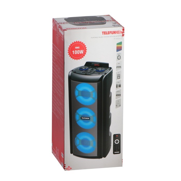 Портативная колонка Telefunken TF-MS2211, 100 Вт, 3000 мАч, FM, BT, microSD, USB, подсветка - фото 51394790 Портативная колонка Telefunken TF-MS2211, 100 Вт, 3000 мАч, FM, BT, microSD, USB, подсветка - фото 51394790