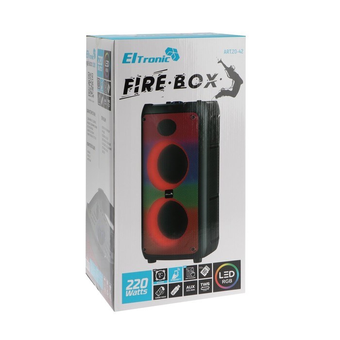Портативная колонка Eltronic Fire Box 220, 220/22 Вт, 4000мАч,FM,BT, microSD,AUX, подсветка - фото 51394865 Портативная колонка Eltronic Fire Box 220, 220/22 Вт, 4000мАч,FM,BT, microSD,AUX, подсветка - фото 51394865