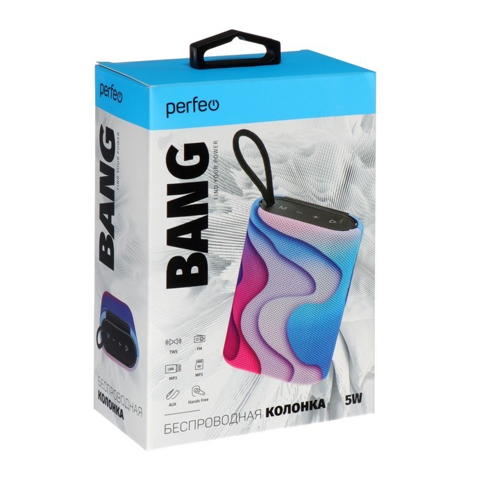 Портативная колонка Perfeo BANG PF_D0042, 5 Вт, 1200 мАч, microSD, USB, AUX, FM, волны - фото 51395218 Портативная колонка Perfeo BANG PF_D0042, 5 Вт, 1200 мАч, microSD, USB, AUX, FM, волны - фото 51395218