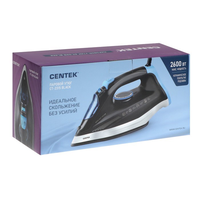 Утюг Centek CT-2315, 2600 Вт, керамическая подошва, 320 мл, чёрный - фото 51395375 Утюг Centek CT-2315, 2600 Вт, керамическая подошва, 320 мл, чёрный - фото 51395375