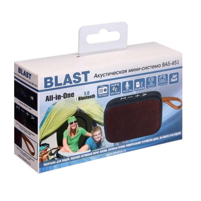 Портативная колонка Blast BAS-451, BT, 5 Вт, microSD, FM, микрофон, 300 мАч, красная - фото 51395484 Портативная колонка Blast BAS-451, BT, 5 Вт, microSD, FM, микрофон, 300 мАч, красная - фото 51395484